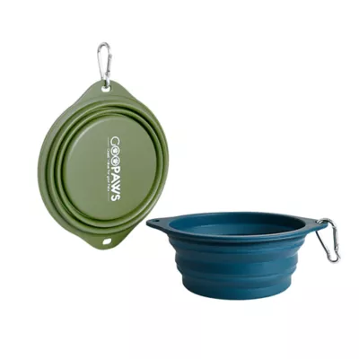 GOOPAWS 2 Pack Collapsible Silicone Dog Bowls, Non-Skid Travel Pet Bowls, Blue & Green - Image 1