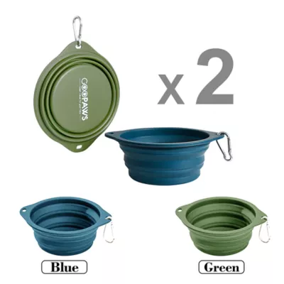 GOOPAWS 2 Pack Collapsible Silicone Dog Bowls, Non-Skid Travel Pet Bowls, Blue & Green - Image 2