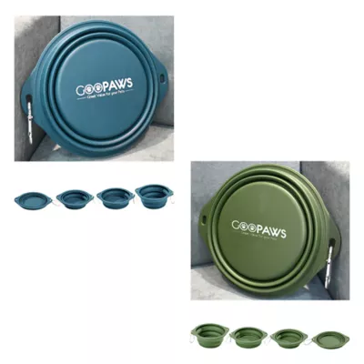 GOOPAWS 2 Pack Collapsible Silicone Dog Bowls, Non-Skid Travel Pet Bowls, Blue & Green - Image 3