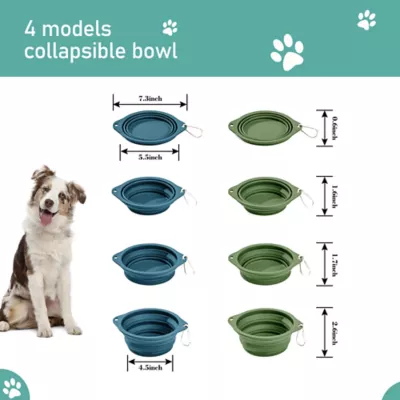 GOOPAWS 2 Pack Collapsible Silicone Dog Bowls, Non-Skid Travel Pet Bowls, Blue & Green - Image 4