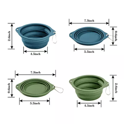 GOOPAWS 2 Pack Collapsible Silicone Dog Bowls, Non-Skid Travel Pet Bowls, Blue & Green - Image 5