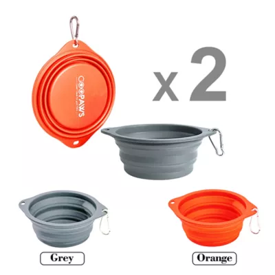 GOOPAWS 2 Pack Collapsible Silicone Dog Bowls, Non-Skid Travel Pet Bowls, Orange & Grey - Image 2