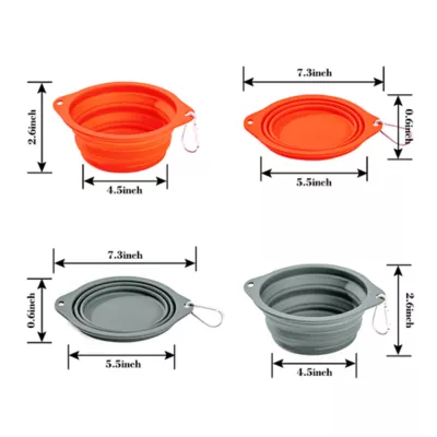 GOOPAWS 2 Pack Collapsible Silicone Dog Bowls, Non-Skid Travel Pet Bowls, Orange & Grey - Image 5