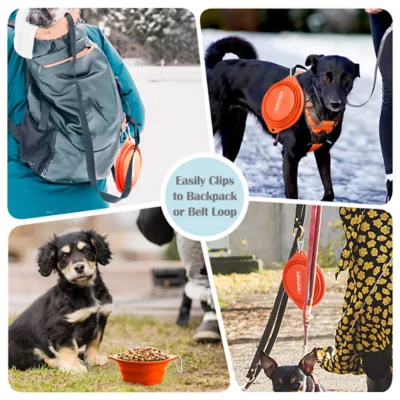 GOOPAWS 2 Pack Collapsible Silicone Dog Bowls, Non-Skid Travel Pet Bowls, Orange & Grey - Image 6