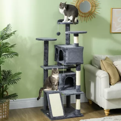 PawHut 54" Cat Tree, Multi-Level Cat Tower with Scratching Posts, Cat Condos, Bed, Platforms - Image 2