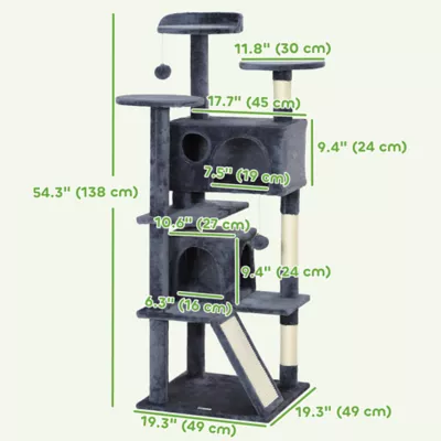 PawHut 54" Cat Tree, Multi-Level Cat Tower with Scratching Posts, Cat Condos, Bed, Platforms - Image 3