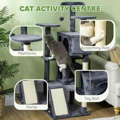 PawHut 54" Cat Tree, Multi-Level Cat Tower with Scratching Posts, Cat Condos, Bed, Platforms - Image 4