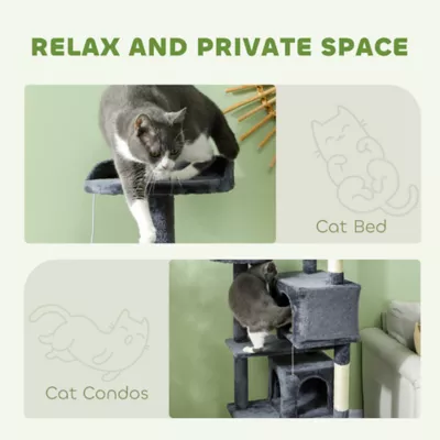 PawHut 54" Cat Tree, Multi-Level Cat Tower with Scratching Posts, Cat Condos, Bed, Platforms - Image 5