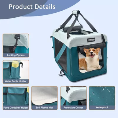 Jespet Soft Dog Crate, Portable Folding Travel Kennel for Dogs, Teal Blue - Image 5