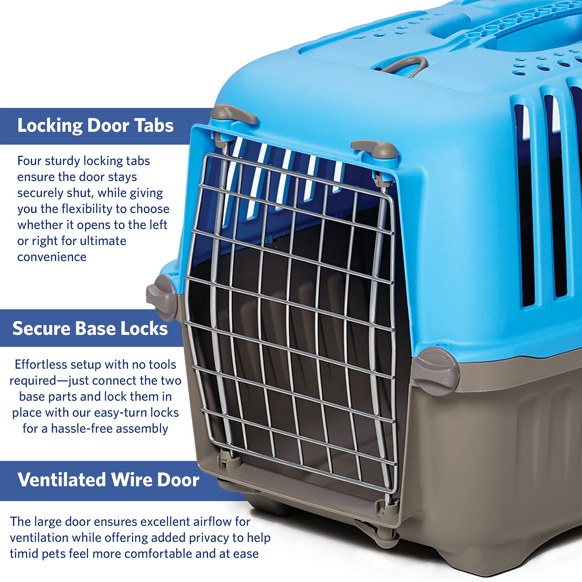 Midwest® Spree Durable Plastic Pet Carrier W/ Built-In Handle & Secure Door, Blue - thumbnail 4