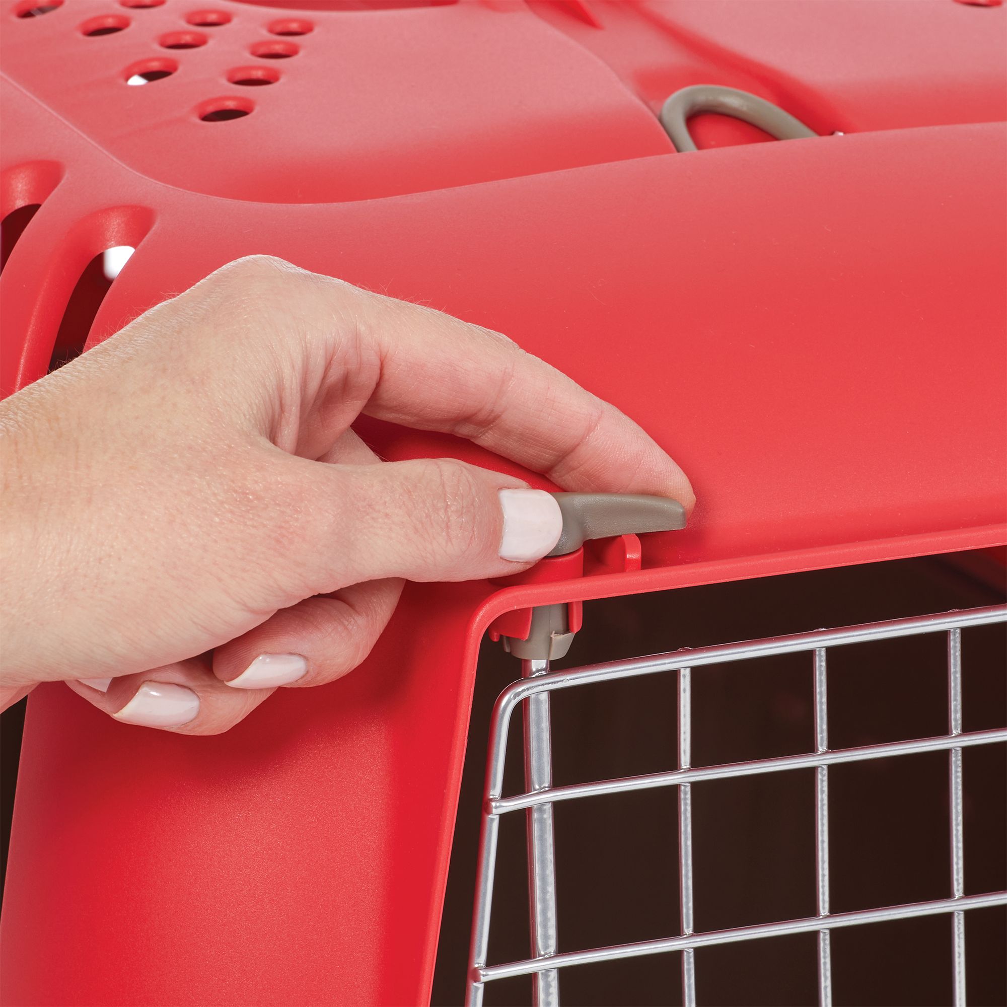 Midwest® Spree Durable Plastic Pet Carrier W/ Built-In Handle & Secure Door, Red - thumbnail 2