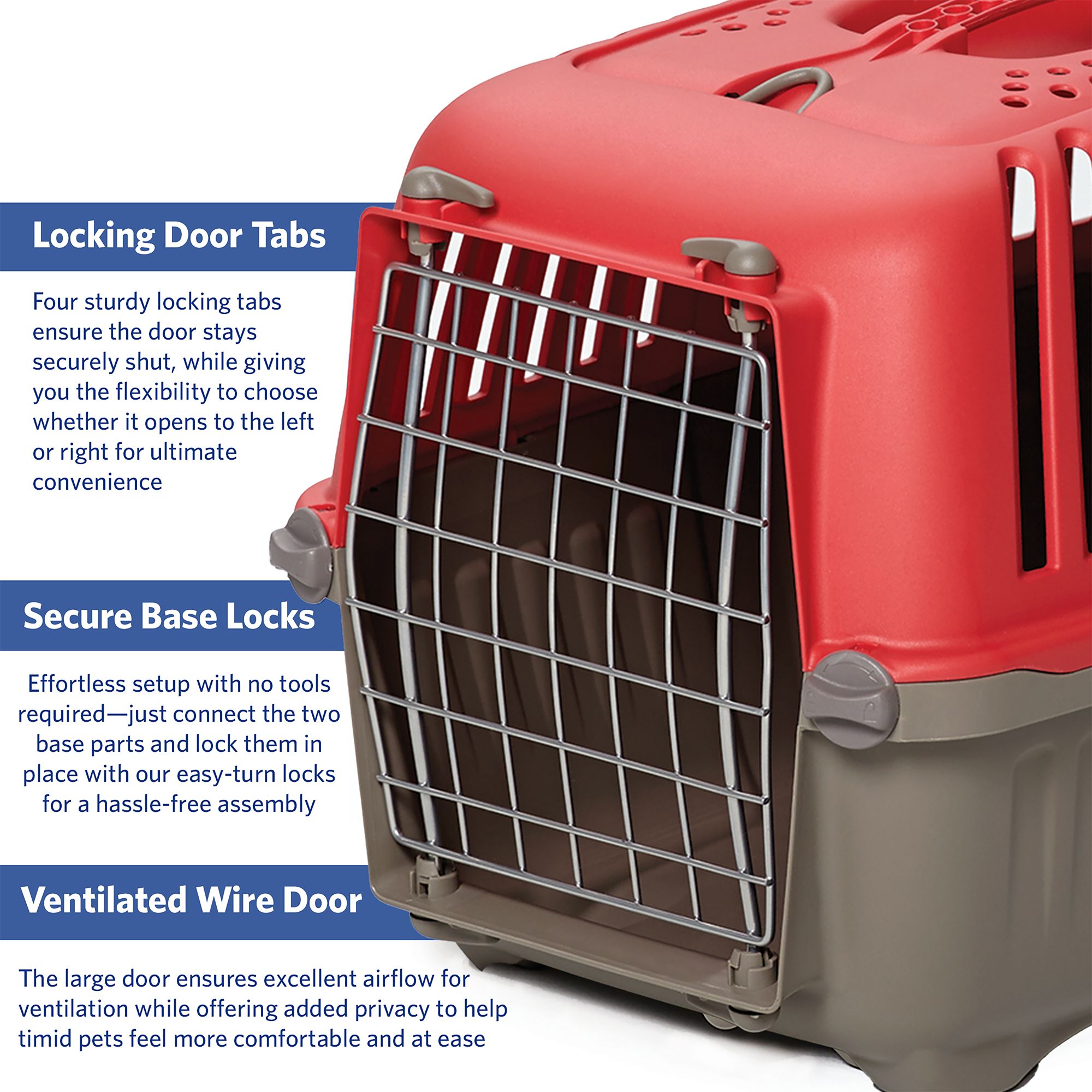 Midwest® Spree Durable Plastic Pet Carrier W/ Built-In Handle & Secure Door, Red - thumbnail 4