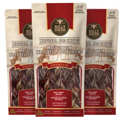 Bully Bunches - 6 Inch Braided Jerky Stick, 3 Packs, 4 count each - Image 1