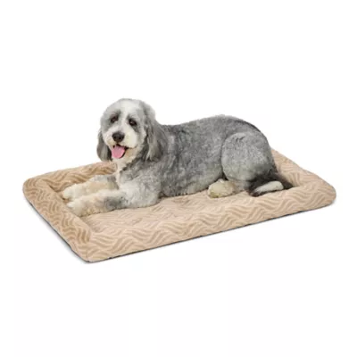 Midwest® QuietTime Deluxe Wave Bolster Bed For Pets, Machine Washable & Dryable, Tan - Image 1