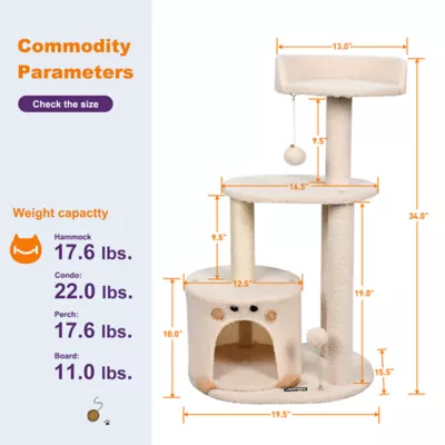 GOOPAWS Faux Fur Cat Tree Tower with Top Perch, 34 Inch - Image 6