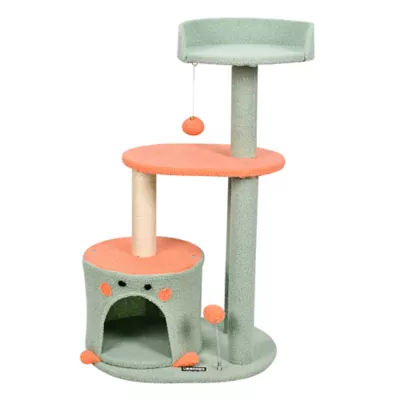 GOOPAWS Faux Fur Cat Tree Tower with Top Perch, 34 Inch - Image 1