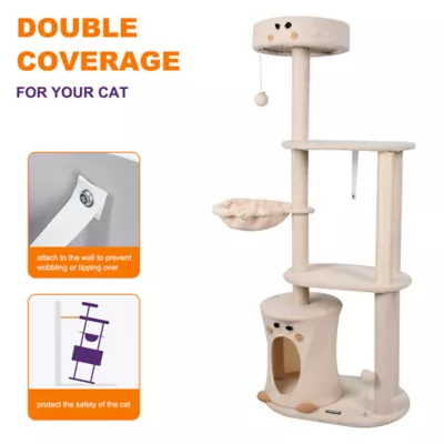 GOOPAWS Faux Fur Cat Tree Tower with Top Perch, 59 Inch - Image 3