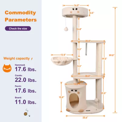 GOOPAWS Faux Fur Cat Tree Tower with Top Perch, 59 Inch - Image 6