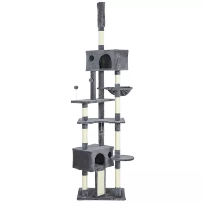 PawHut 91"-98" Floor to Ceiling Cat Tree with 2 Condos, Hammock and Sisal Scratching Posts - Image 1