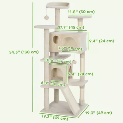 PawHut 54" Cat Tree, Multi-Level Cat Tower with Scratching Posts, Cat Condos, Bed, Platforms - Image 3
