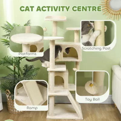 PawHut 54" Cat Tree, Multi-Level Cat Tower with Scratching Posts, Cat Condos, Bed, Platforms - Image 4