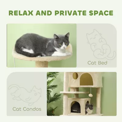 PawHut 54" Cat Tree, Multi-Level Cat Tower with Scratching Posts, Cat Condos, Bed, Platforms - Image 5