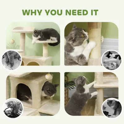 PawHut 54" Cat Tree, Multi-Level Cat Tower with Scratching Posts, Cat Condos, Bed, Platforms - Image 6