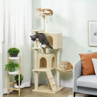 PawHut 63 Inch Cat Tree with Sisal Scratching Posts, Condos, Plush Perches, Hammock - Image 2