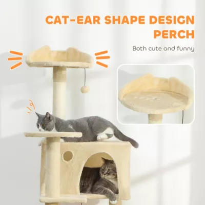 PawHut 63 Inch Cat Tree with Sisal Scratching Posts, Condos, Plush Perches, Hammock - Image 5