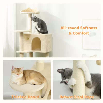 PawHut 63 Inch Cat Tree with Sisal Scratching Posts, Condos, Plush Perches, Hammock - Image 7