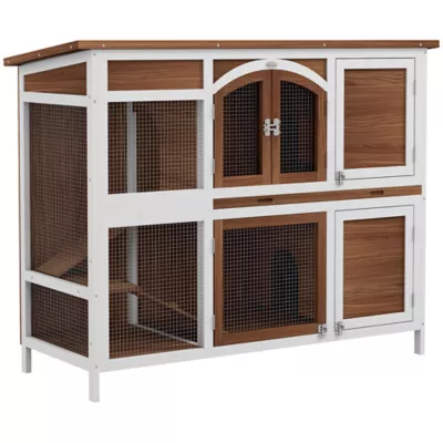 PawHut Two-Tier Wooden Rabbit Hutch with Openable Roof - Image 1