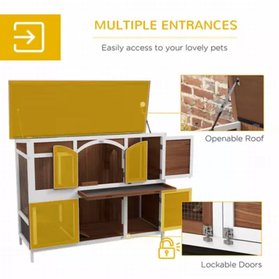 PawHut Two-Tier Wooden Rabbit Hutch with Openable Roof - Image 5
