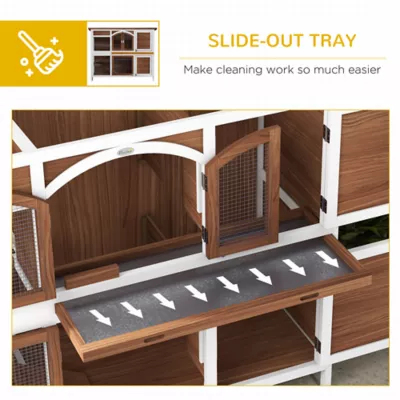 PawHut Two-Tier Wooden Rabbit Hutch with Openable Roof - Image 6