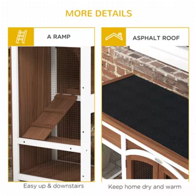PawHut Two-Tier Wooden Rabbit Hutch with Openable Roof - Image 7