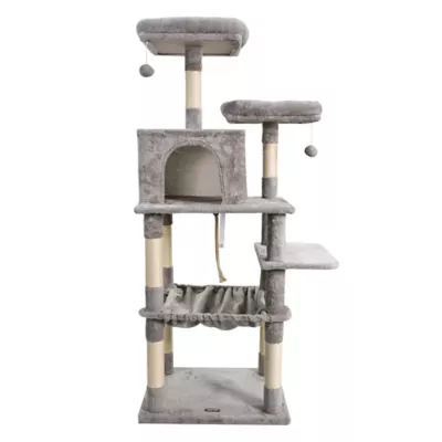 GOOPAWS Cat Tree Tower with Hammock, Faux Fur Cat Furniture, 63 Inch - Image 1