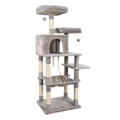 GOOPAWS Cat Tree Tower with Hammock, Faux Fur Cat Furniture, 63 Inch - Image 2