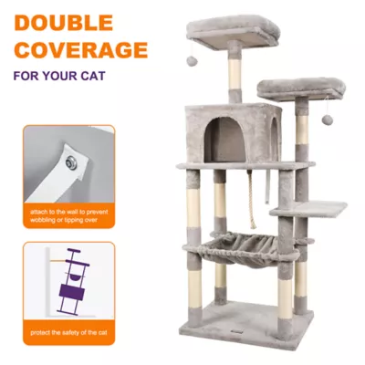 GOOPAWS Cat Tree Tower with Hammock, Faux Fur Cat Furniture, 63 Inch - Image 3