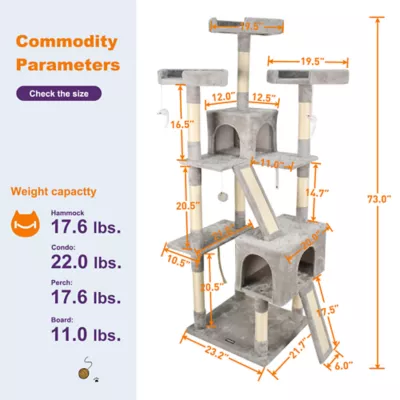 GOOPAWS Multi-Level Cat Tree Tower, Faux Fur Cat Furniture, 73 Inch - Image 6