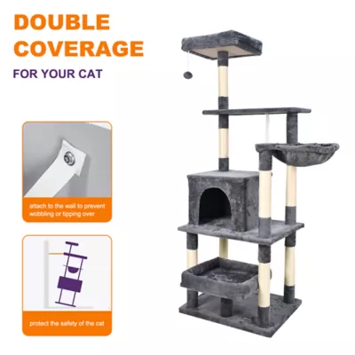 GOOPAWS Multi-Level Cat Tree Tower, Faux Fur Cat Furniture, 66 Inch - Image 3