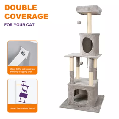 GOOPAWS Cat Tree Tower with Condo, Faux Fur Cat Furniture, 58 Inch - Image 3