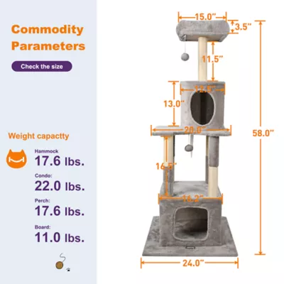 GOOPAWS Cat Tree Tower with Condo, Faux Fur Cat Furniture, 58 Inch - Image 6