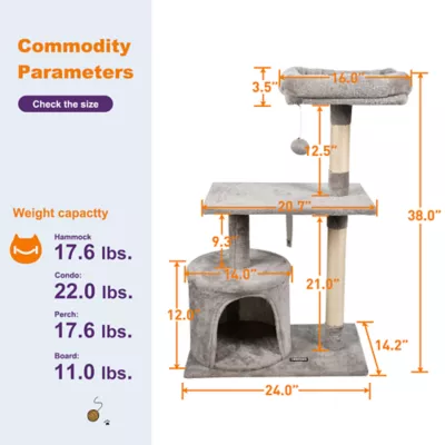 GOOPAWS Faux Fur Cat Tree Tower with Top Perch, 38 Inch - Image 6