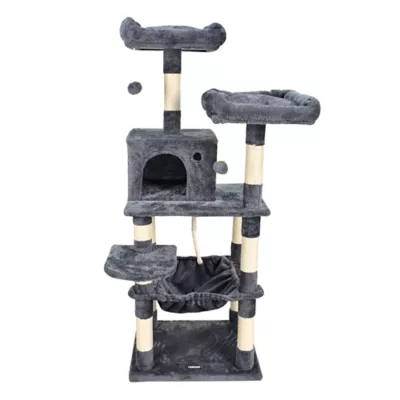 GOOPAWS Multi-Level Cat Tree Tower, Faux Fur Cat Furniture, 57 Inch - Image 1