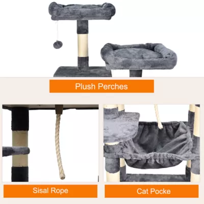 GOOPAWS Multi-Level Cat Tree Tower, Faux Fur Cat Furniture, 57 Inch - Image 5