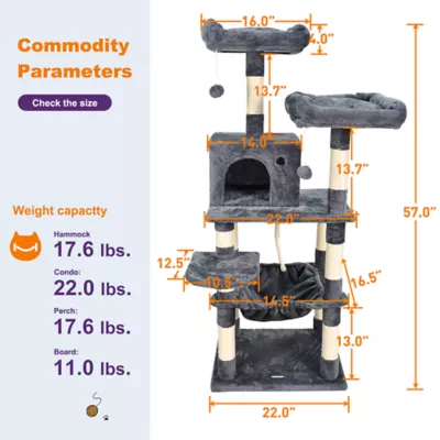 GOOPAWS Multi-Level Cat Tree Tower, Faux Fur Cat Furniture, 57 Inch - Image 6