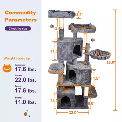 GOOPAWS Multi-Level Cat Tree Tower, Faux Fur Cat Furniture, 65 Inch - Image 6