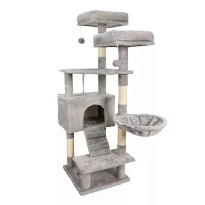 GOOPAWS Cat Tree Tower with Hammock, Faux Fur Cat Furniture, 57 Inch - Image 1