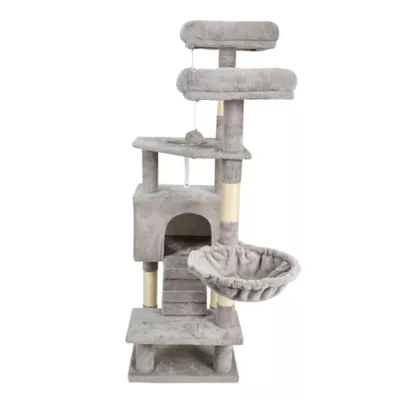 GOOPAWS Cat Tree Tower with Hammock, Faux Fur Cat Furniture, 57 Inch - Image 2