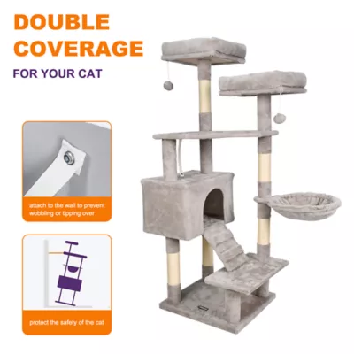 GOOPAWS Cat Tree Tower with Hammock, Faux Fur Cat Furniture, 57 Inch - Image 3