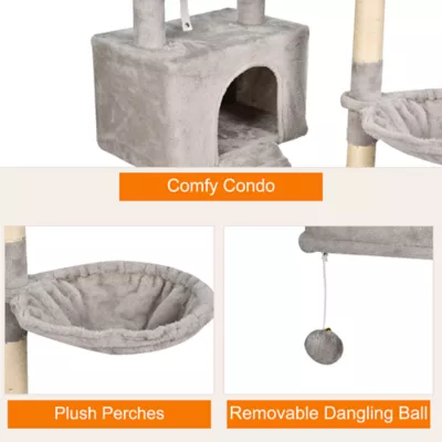 GOOPAWS Cat Tree Tower with Hammock, Faux Fur Cat Furniture, 57 Inch - Image 4